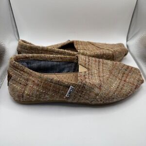 TOMS‎ Tweed Slip On Casual Comfort Shoes Flats Loafers Womens Size 7 Tan Woven